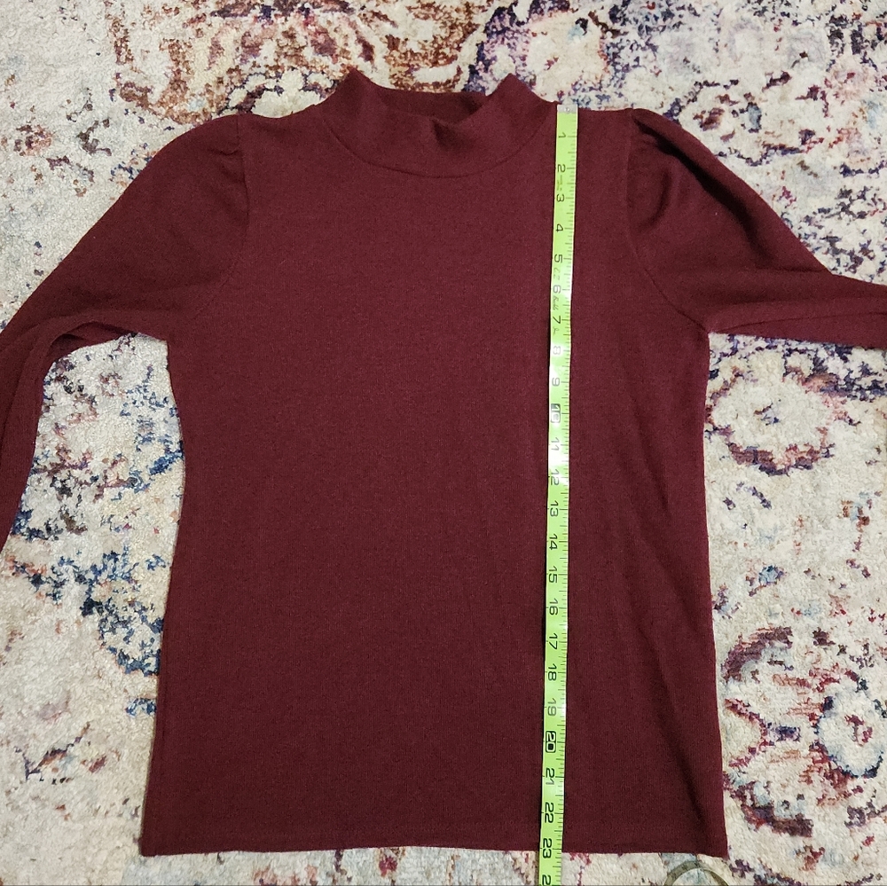 Madewell (Re)sourced Mockneck Puff-Sleeve Top Sweater Burgundy Size Small - Picture 14 of 14